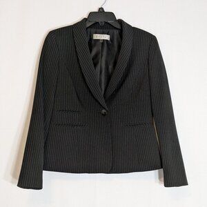 KASPER Black w White Pin Stripes, One-Button Short Blazer Jacket; Size 4P